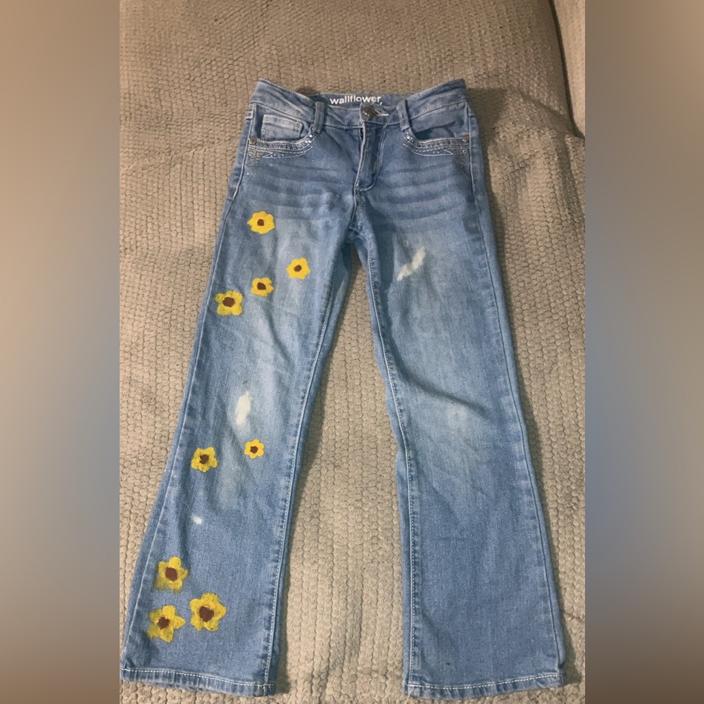 Wallflower Kid’s Light Blue Jeans with Yellow Hand Painted Floral Accents